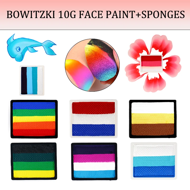 Bowitzki 10g Non toxic Rainbow Split Cake Face Paint Body Paint Art Halloween Celebration Water based Facial Paint Makeup