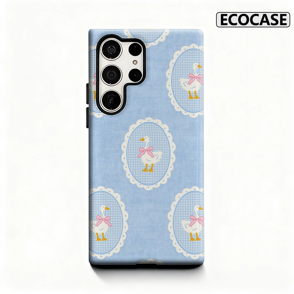 Entlein mit rosa Schleife Handyhülle für Samsung Galaxy S25 Ultra S24 S23 Ultra Plus Glänzende doppellagige Rückseite