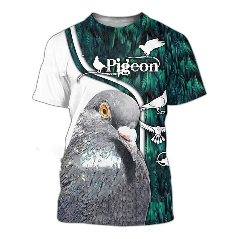 Summer 3D Animal Print Men's Fashion T-shirt, Breathable And Fast Drying Pigeon Design Round Neck Large Clothing Short Sleeve