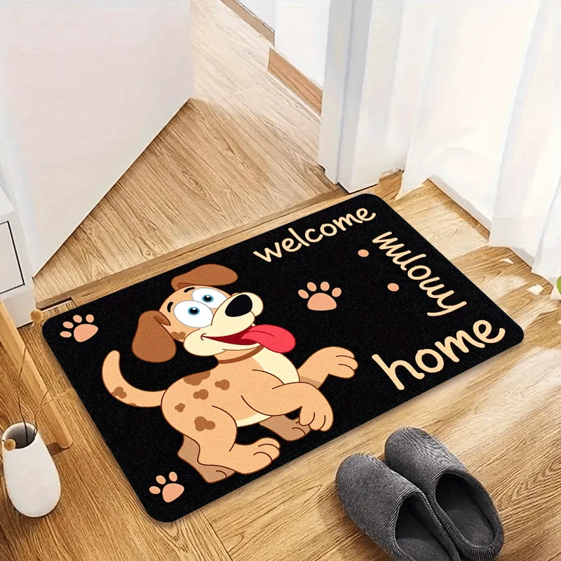 VIKAMA Cute Cartoon Puppy Welcome Home Doormat, Non-Slip Absorbent Entryway Mat, Bathroom Rug for Pet Friendly Home