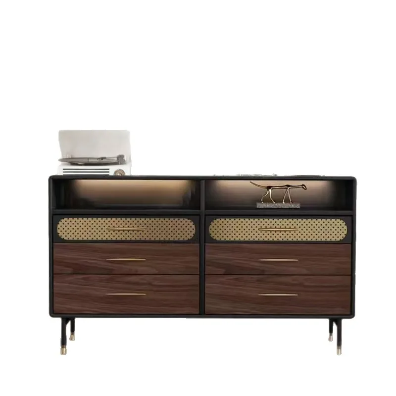 خزانة صدر إيطالية فاخرة وخفيفة لغرفة المعيشة وخزانة تلفزيون من القرون الوسطى وغرفة نوم بسيطة من خشب الجوز #5