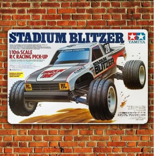 Metal Poster Vintage Rc Car Tin Sign Plaque Tamiya Stadium Blitzer Boxart