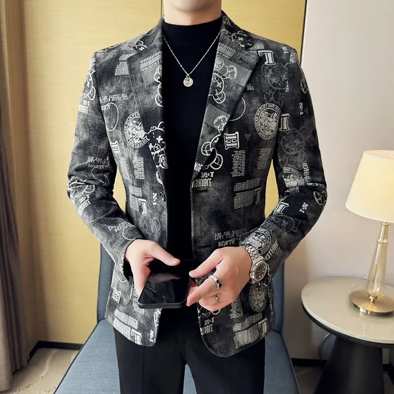 Men\'s Jacquard Denim Suit Jacket High-quality Luxury Blazer 2024 Autumn New Business and Leisure Wedding Groom\'s Dress Jacket