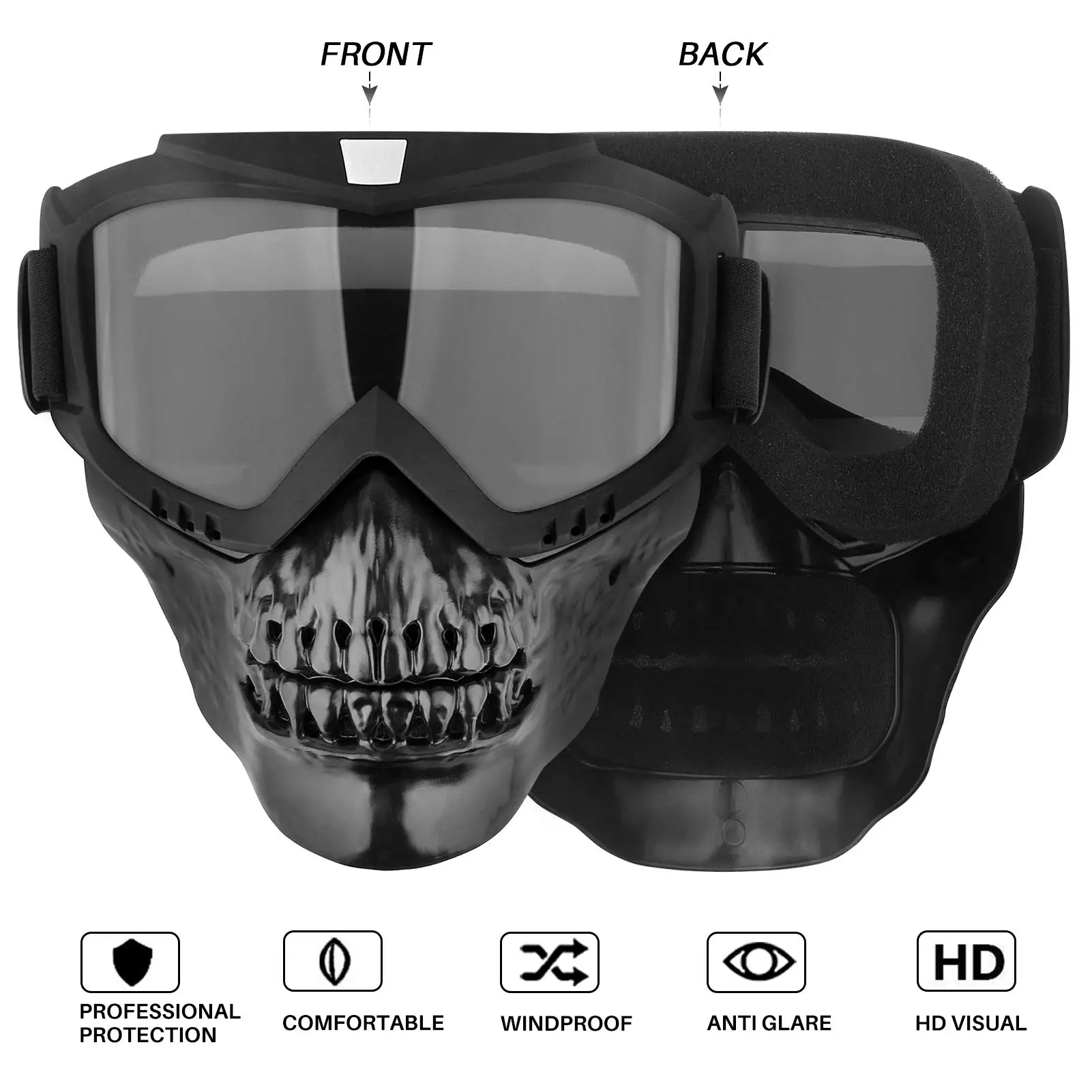 Skull Motorcycle Goggles Mask With Removable Face Mask Motorcycle ATV Racing Goggles Dirt Bike Mx Goggle Glasses Tactical Mask