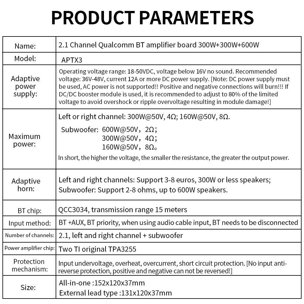 ZK-APTX3 Qualcomm BT Verstärkerplatine 2.1 Kanal 300W+300W+600W Verstärkerchip TPA3255 für Audioverstärkung – Detail 3