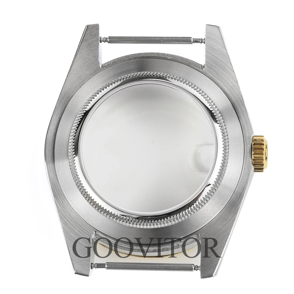 36mm 39mm nh35 caso rosa ouro prata aço inoxidável vidro safira 10 atm caber nh35 nh36 movimento 28.5mm dial relógio caso parte