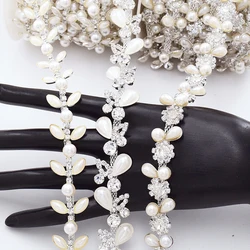 Catena floreale a foglia da 45/90cm catena a nastro di perle con strass cucita fai da te per cinture da sposa, accessori per capelli, borse, abbigliamento per gioielli