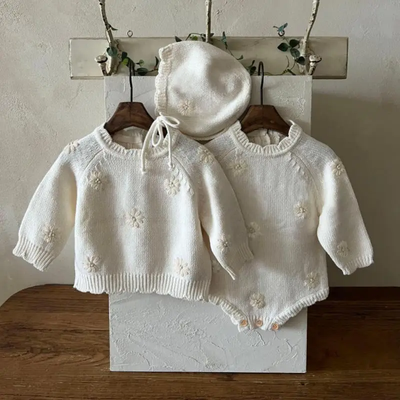

2025 Autumn New Baby Girl Flower Embroidery Knit Sweater Infant Long Sleeve Knitted Tops Toddler Girl Winter Warm Clothes