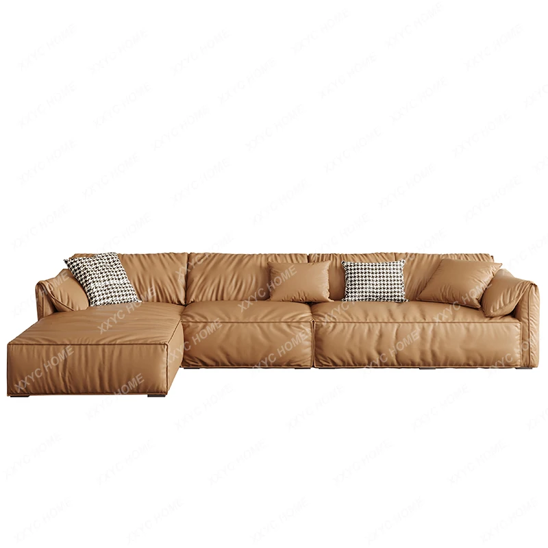 Leather Sofa Italian Living Room Modern Minimalist Corner Large and Small Apartment Type First Layer Cowhide