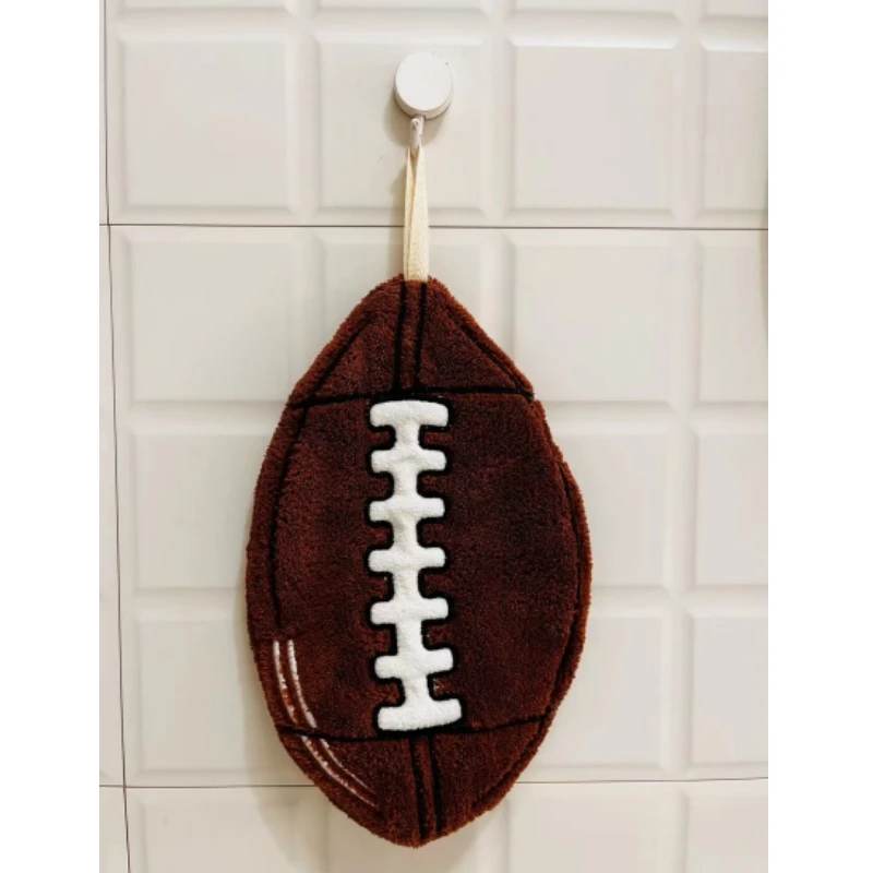 Football Cartoon Towel Hanging Basketball Hand-drying Rag Three-layer Thickened Coral Plush Towel Handkerchief