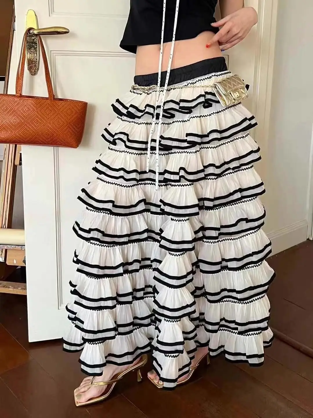 

Women Ruffled Layered Tulle Cake Skirt Spring Summer New Puffy Long Skirt