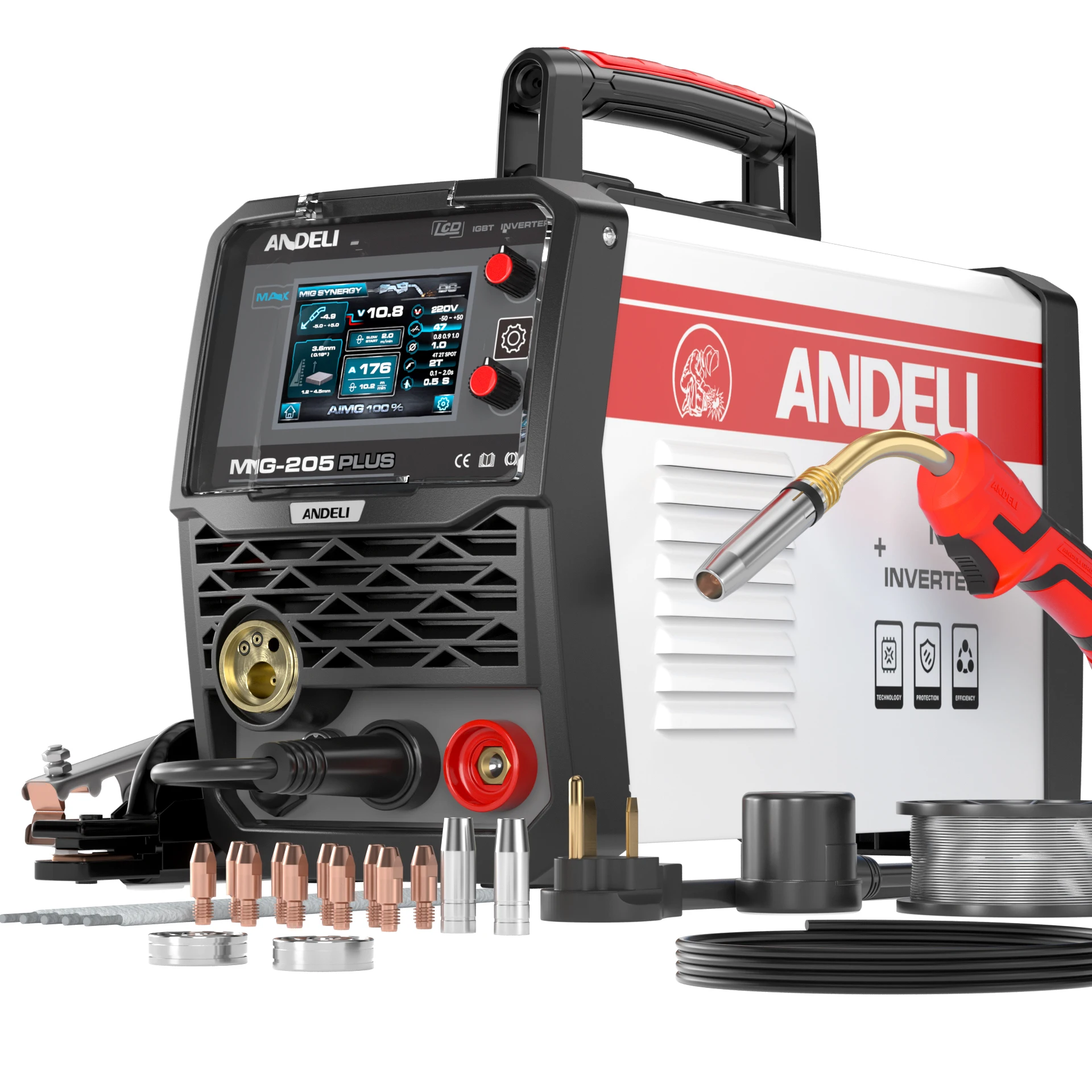 ANDELI 2024 New  LCD  MIG-270 MIG ALUMINIUM MIG MMA LIFT TIG Spool  Welding Machine