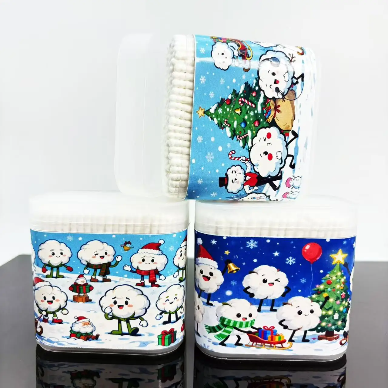 Tamponi di cotone a doppia estremità a tema Buon Natale da 400 pezzi/800 pezzi, celebra il Natale insieme con tamponi di cotone creativi