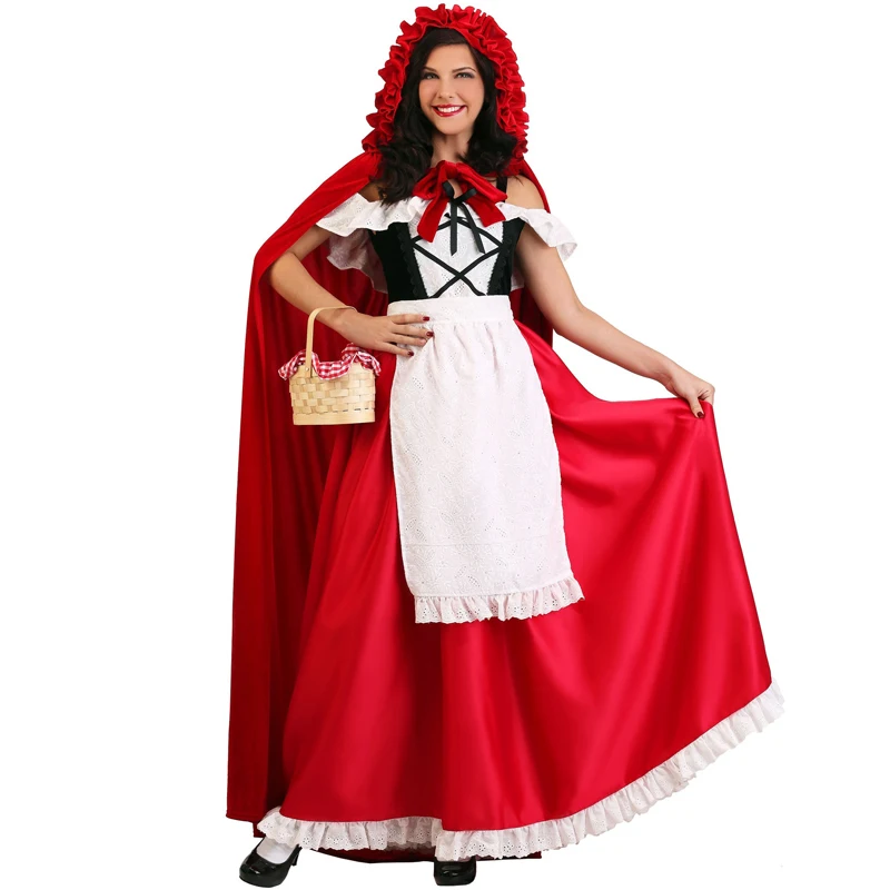 NEW Long Cloak Little Red Riding Hood For Woman Costume Carnival Halloween Spooktacular Playsuit Cosplay Fancy Party Dress