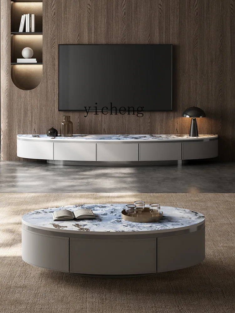 

ZZ small apartment floor-to-ceiling coffee table TV cabinet combination living room household Deli Feng rock slab floor cabinet