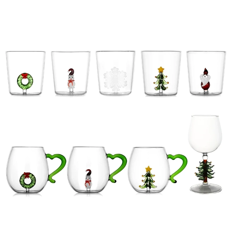 

Christmas Party 3D Glass Mug Practical Festival Pattern Embellished Glass Mugs