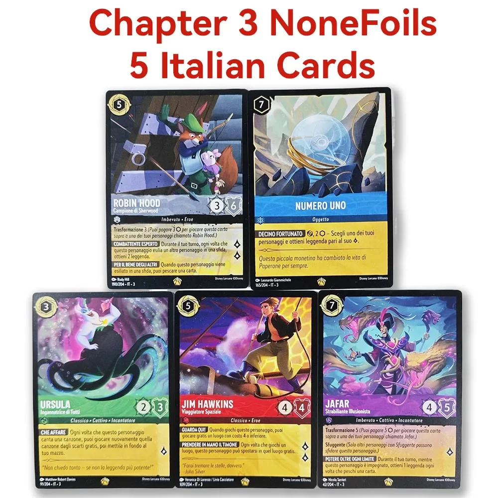 

Lorcana Proxy Chapter 3 Italian Into the Inklands NoneFoil –ursula jafar robin des bois sou fetiche jim hawkins TCG Game Cards