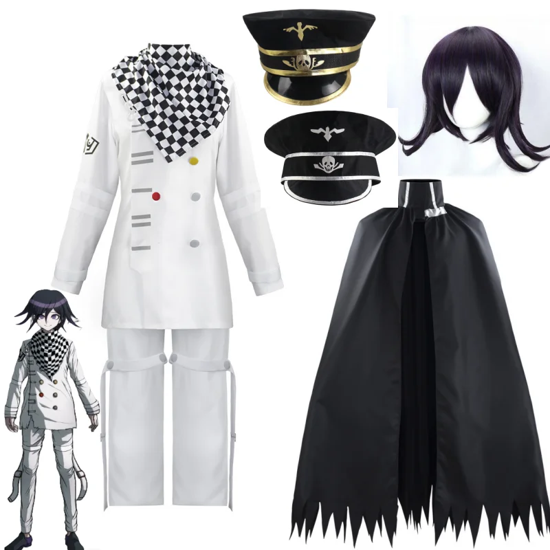 

Danganronpa V3 Kokichi Oma Cosplay Costume Wig Cloak Hat White Uniforms Full Set Carnival Halloween Party Role Play Clothes