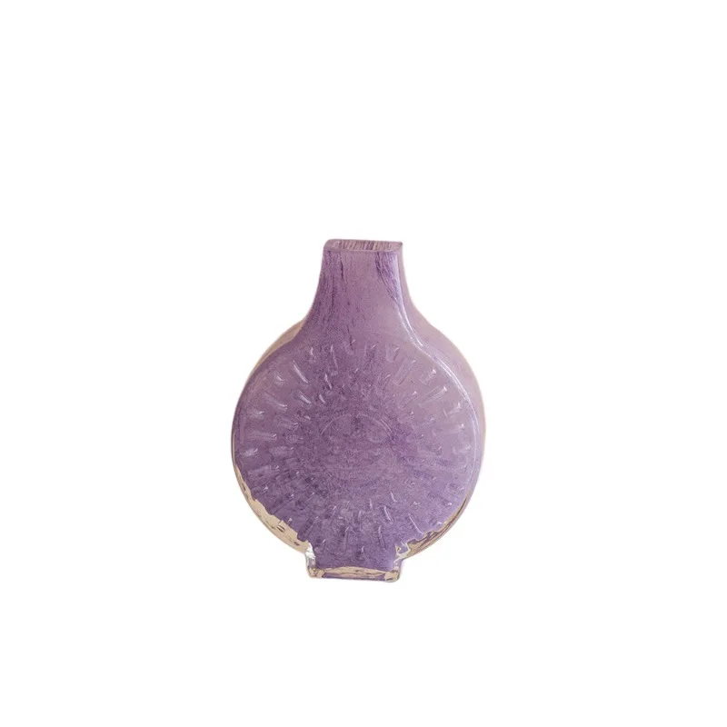 

living room flower arrangement, light luxury, high-end sense, niche, ancient style, modern creative glass, purple decoration