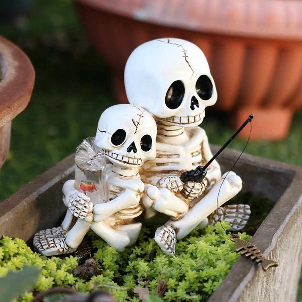 Halloween Resin Skeleton Father Son Set Spooky Decor Creative Planter Kit Gothic Home Accessory Funny Scary Gift Idea