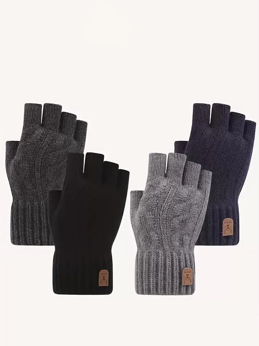 AliExpress NONE Winter Gloves For Men Half Finger Writting Office Cycling Knitted Gloves Students Alpaca Wool Warm Thick Elastic Driving Gloves