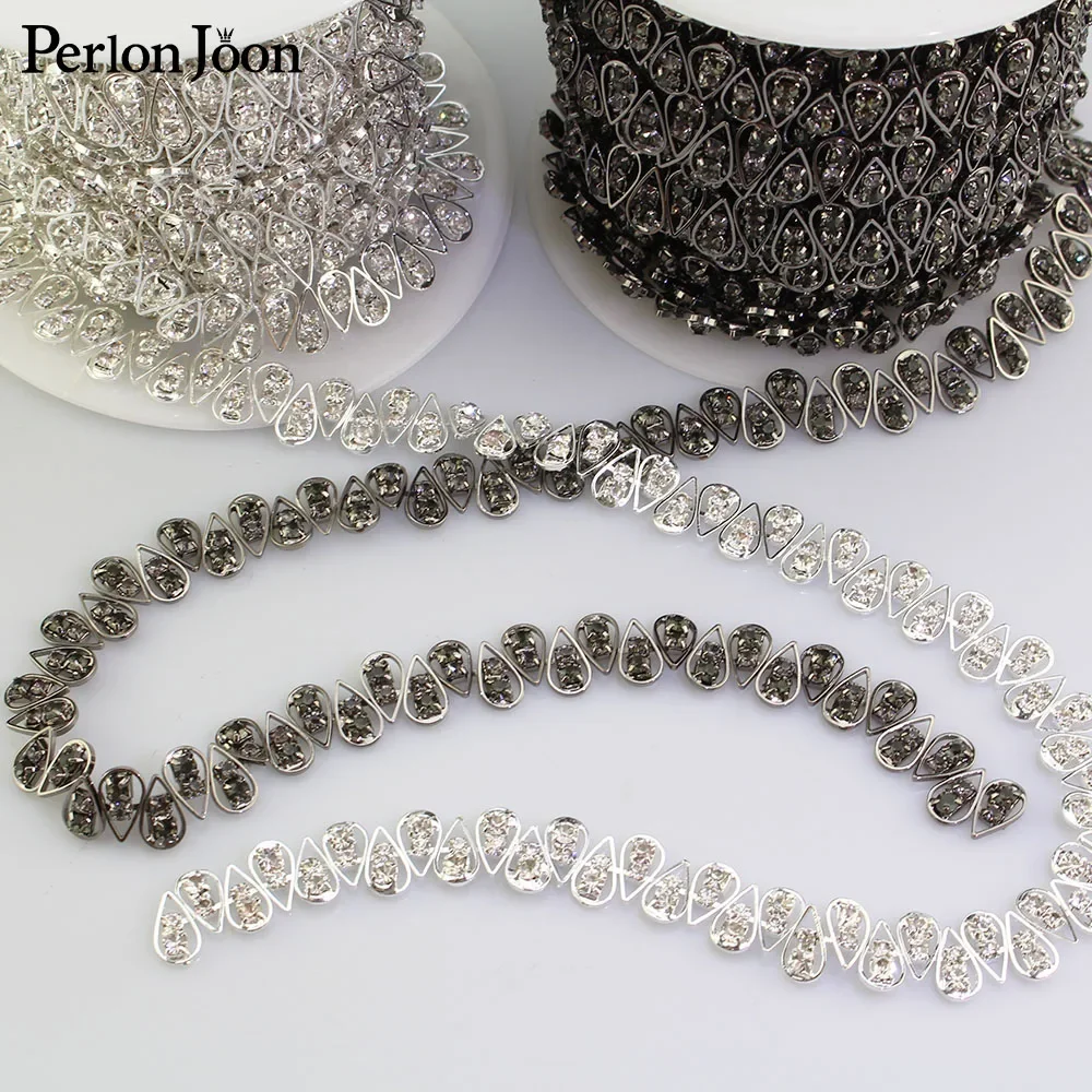 small droplets array rhinestone trim plating black silver flatback crystal decorative chain clothing accessories ML102