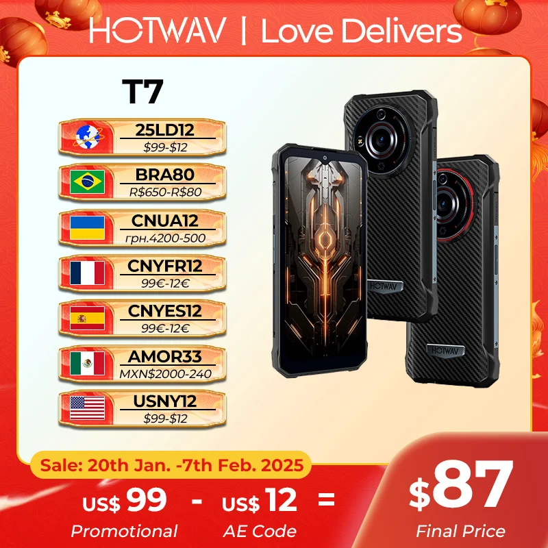 [World Premeire] HOTWAV T7 Rugged Smartphone 6.52'' HD+ Ultra Thin 6280mAh Battery MobilePhone 21MP Rear Android 13 Cellphone