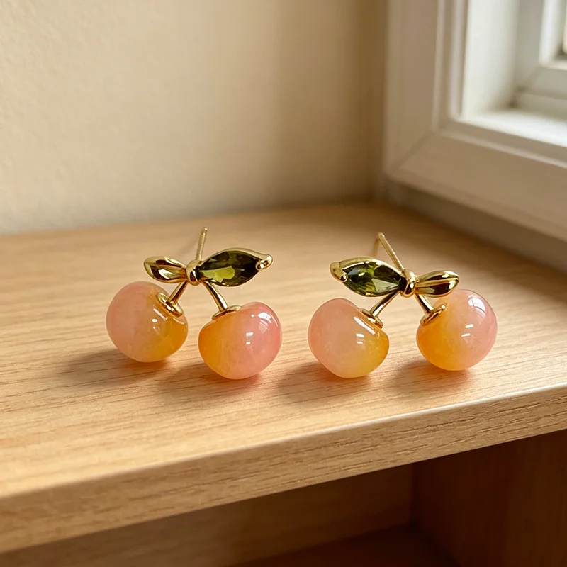 Süße Rosa Kirsch-Ohrstecker für Frauen und Junge Mädchen 2026 Design-Sensation Sommer Luxus-Accessoires Ungewöhnlicher Ohrschmuck – Detail 7