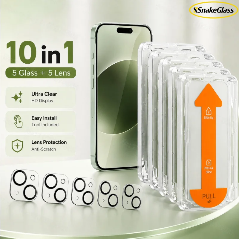 

5pcs HD Tempered Glass + 5pcs Lens Screen Protector for iPhone 17 Pro/Air/16/15/14/13/12/Plus/Pro/Pro Max Series.High-definition