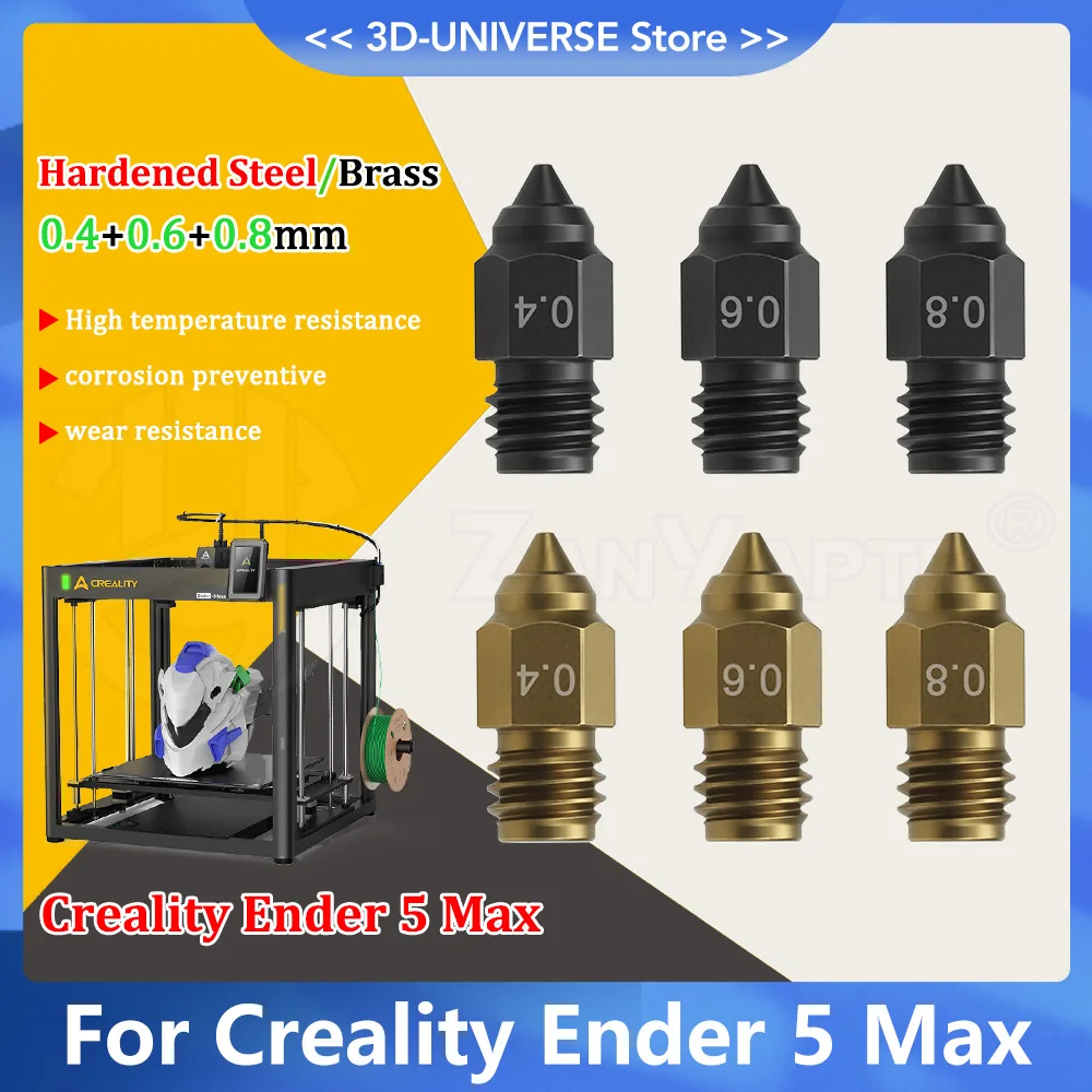 

1/2/3/4/5pcs For Creality Ender 5 Max Hotend Nozzle Brass Hardened Steel Nozzle 0.4/0.6/0.8mm for 3d printer Replacement Parts