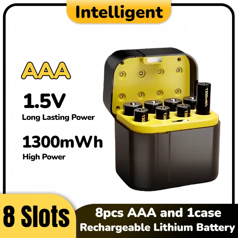

Intelligent 8-Slot Fast Charger for 1.5V AAA Li-ion Batteries, 1300mWh Capacity with Independent Safe Charging Mode