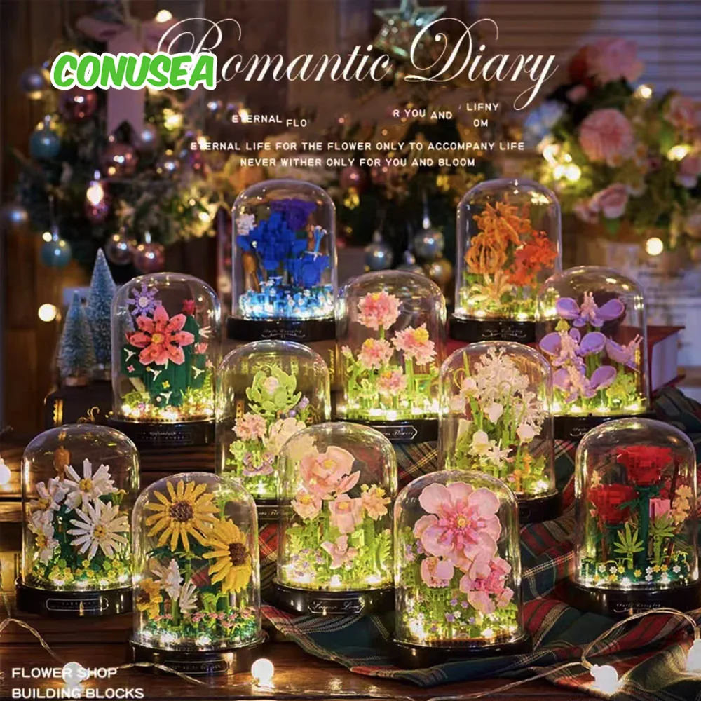 Eternal Life Flowers Building Blocks Micro Flower Mini Bricks Particles Home Decoration Assembling Puzzle Toy Girls Kids Gifts