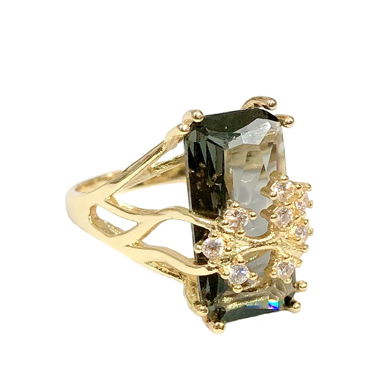 European and American personalized rectangular zirconia tree branch inlaid with branches for women\'s commuting ring