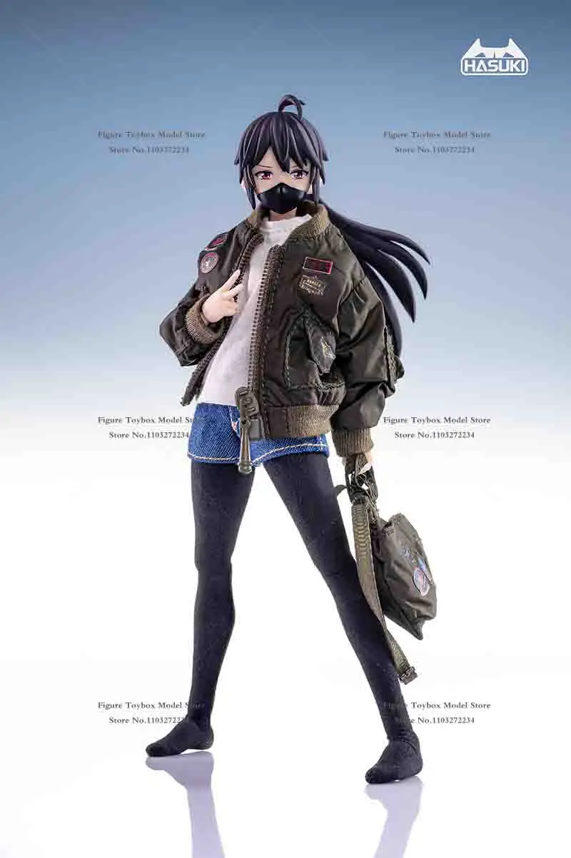 HASUKI 1/12 Female Soldier CS007 Air Force Jacket CS008 T-shirt Denim Shorts Set CS009 Down Coat For 6