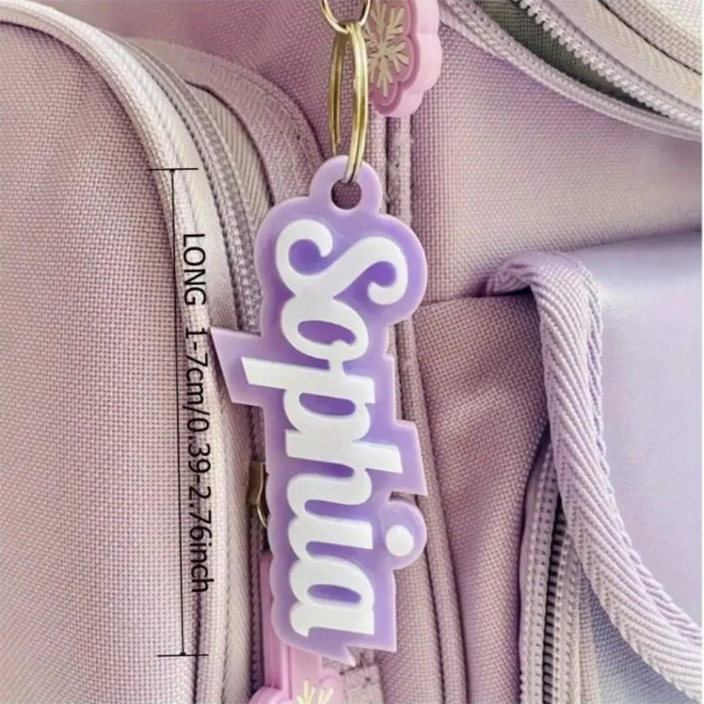 Acrylic Custom 3D Name Text Bag Charm Pendant Keychain Nameplate Logo Design Personalized Backpack Luggage Car Key Ring Gift