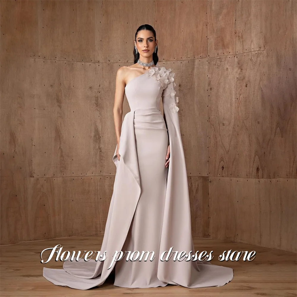 

Бежевое вечернее платье с цветочным узором, на одно плечо, с 3D-цветами, атласное, с драпировкой, для свадьбы, на заказ