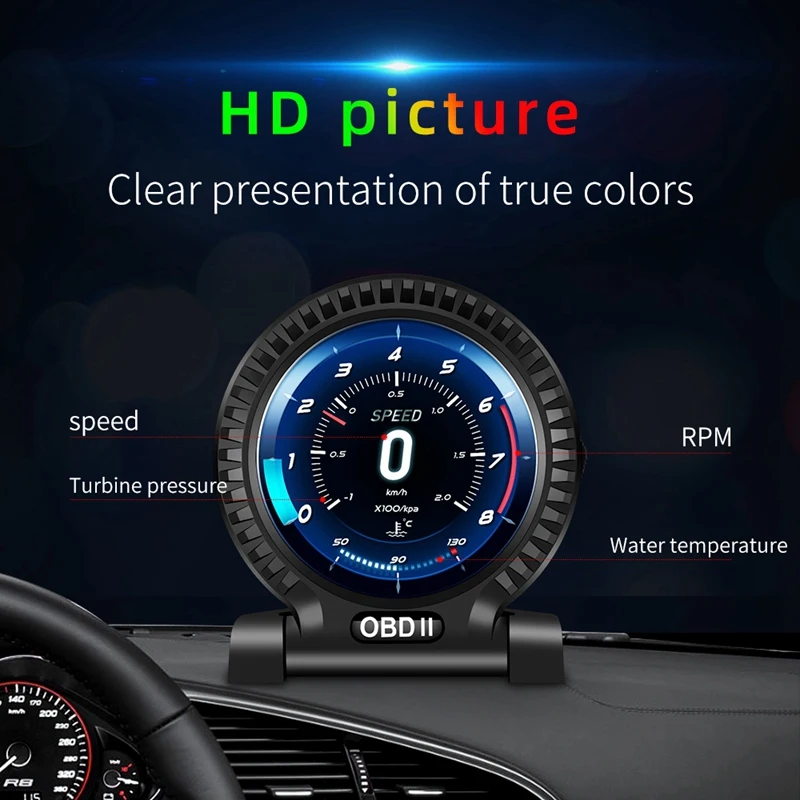 Head-Up Display do carro, multi medidor, temperatura da água, LCD, HUD Display, sistema OBD2, consumo de combustível, GPS, velocidade do alarme