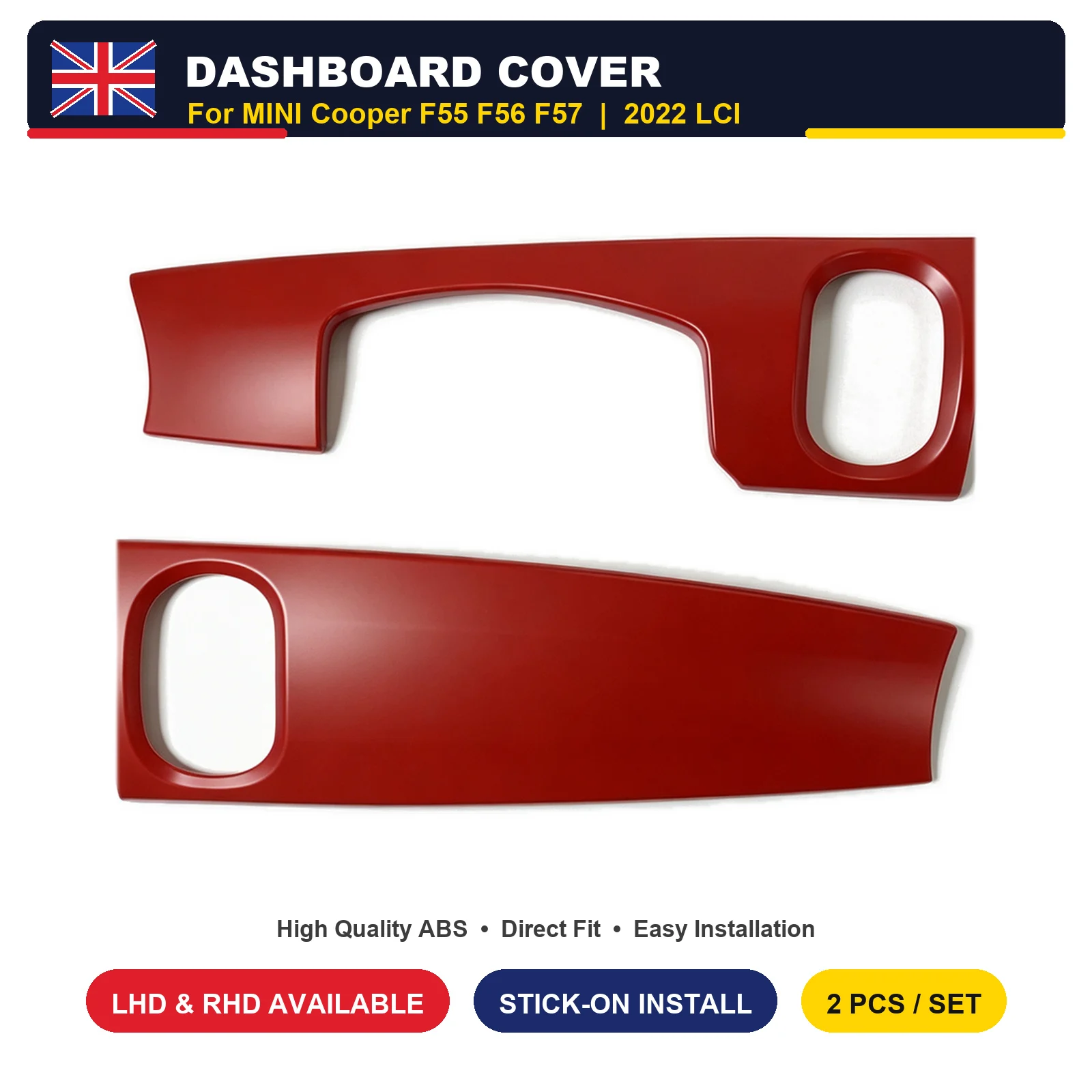 For MINI Cooper F56 F55 F57 LCI Dashboard Trim Cover Solid Colour 9 Options PC Stick-on Interior Trim 2 Pcs 2022-2024 LHD RHD