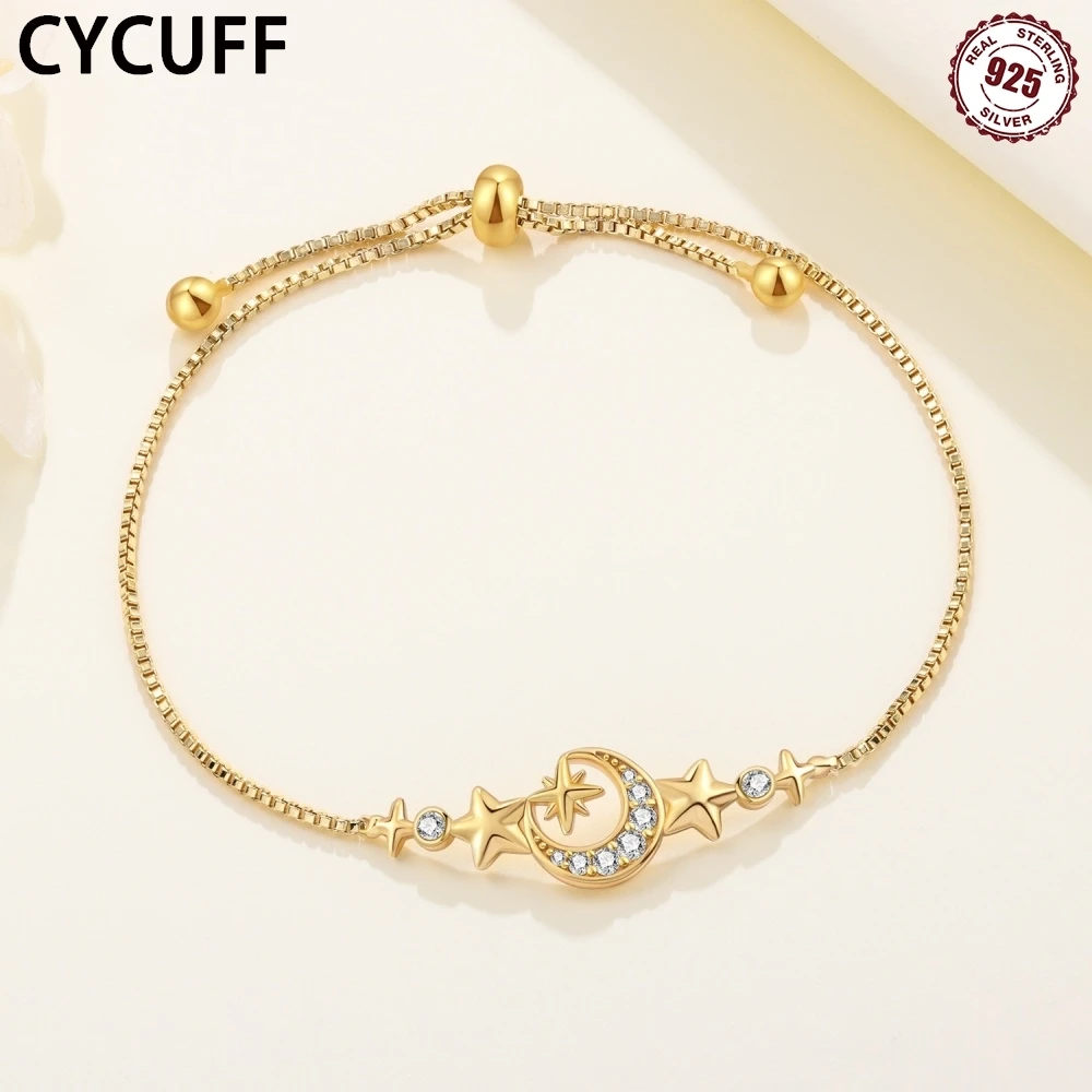 

CYCUFF 925 Silver S925 Zircon Golden Stacked Star-Studded Bracelet For Women Girl Adjustable Fashion Jewelry Wedding Party Gifts