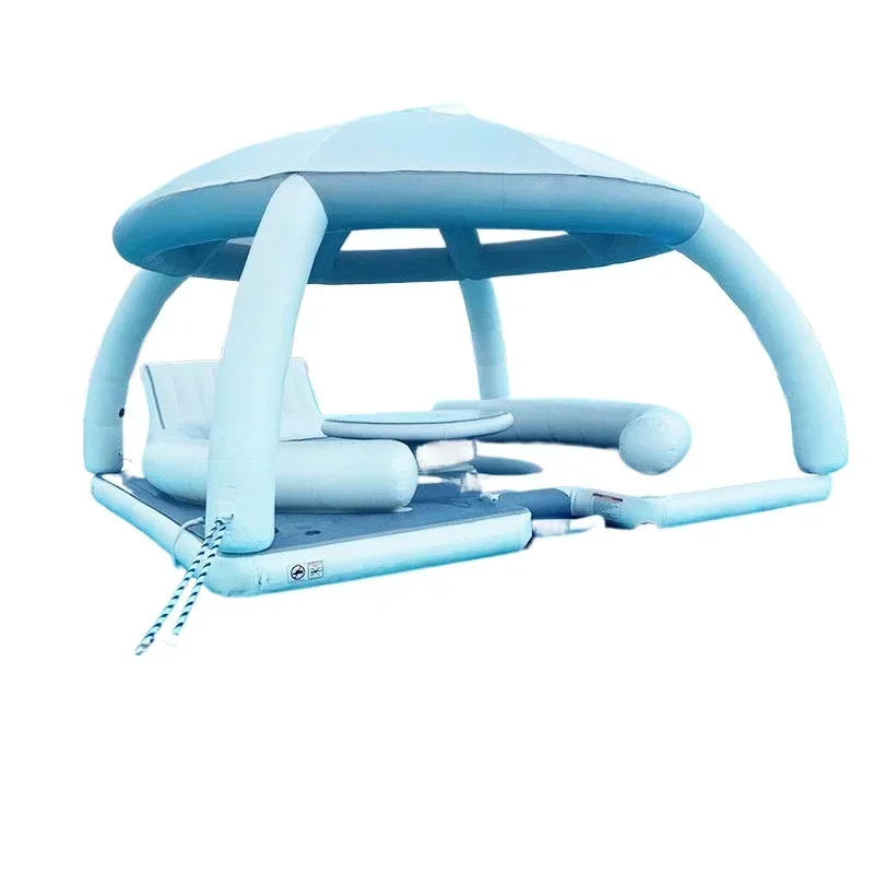 Inflatable water bar with awning with net swimming diving pool inflatable sofa floating water rest pavilion tent