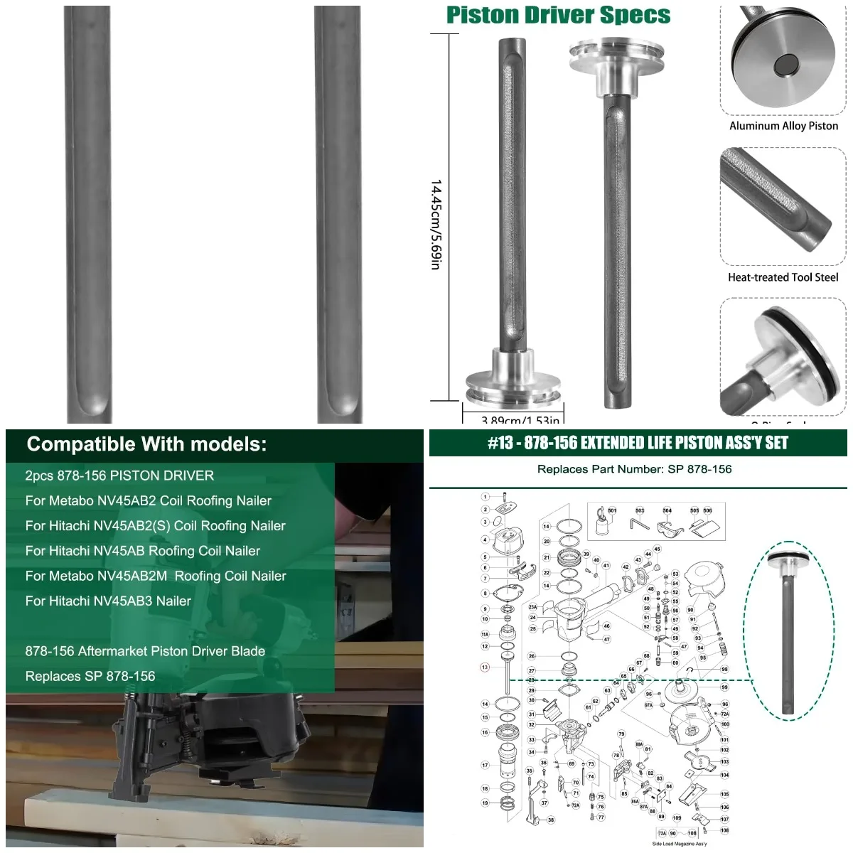 

2 шт. 878-156 NV45AB детали поршневого привода для гвоздезабивателя Hitachi Metabo NV45AB2 SP 878156
