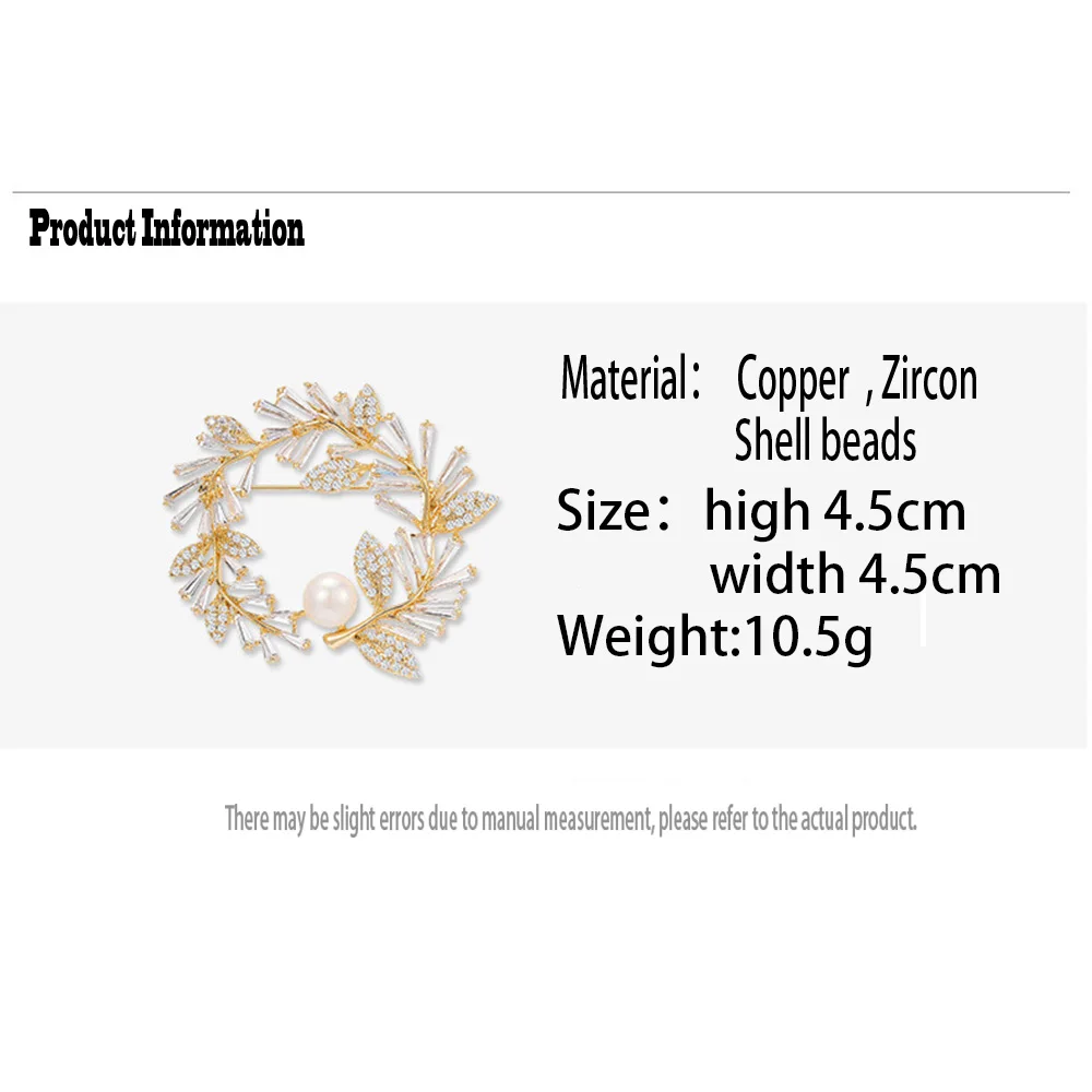 Rhinestone Crystal Olives Wreath Brooches for Women Men Copper Pearl Brooch Pin Collar Jewelry Female Coat Dress Accessories