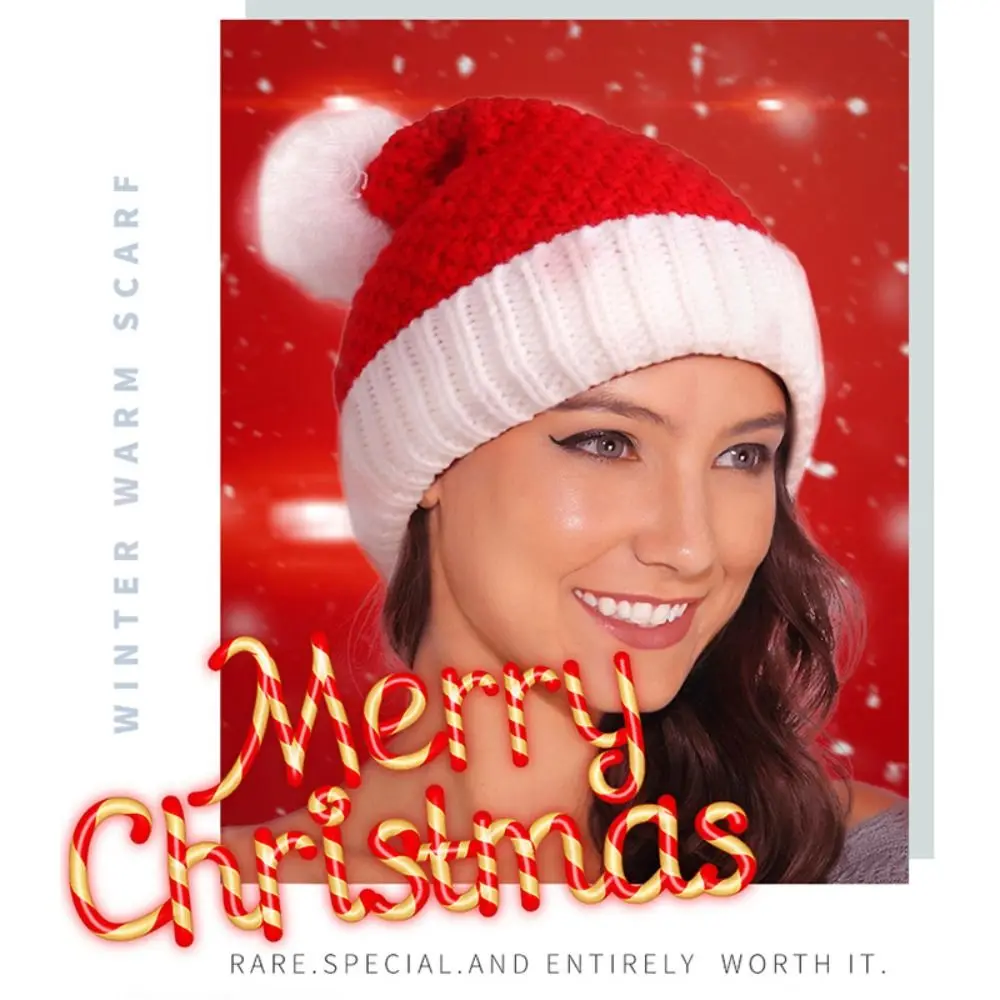Outdoor Strip Knitted Christmas Hat Knitting Cartoon Plush Ball Soft Beanie Muffler Cloth Accessories Santa Hat Girls