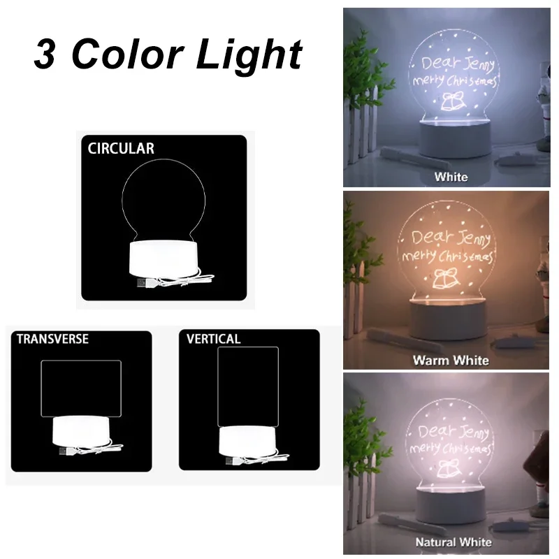 لوحة ملاحظات بإضاءة LED تعمل بمنفذ USB مع قلم أكريليك لوحة مسح جاف شفافة لسطح المكتب رسالة أضواء لينة مصباح مكتبي هدية