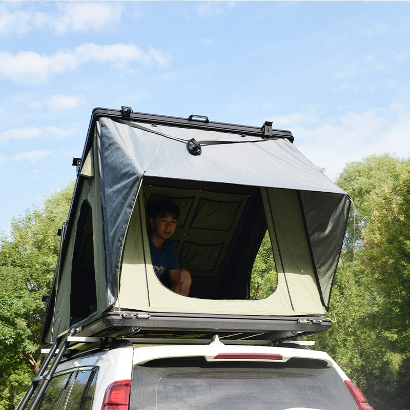 High Quality 3000mm+ Waterproof Four-Season Extended Triangle Hard Shell Aluminum Rooftop Tent for Outdoor Camping, SUV & Off-Ro