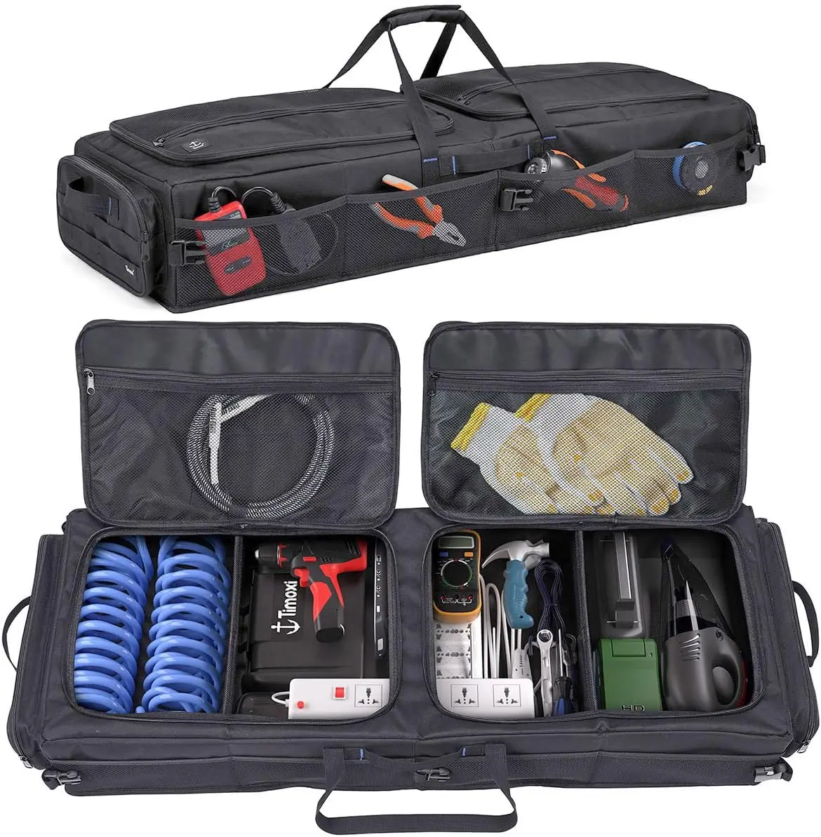 

Collapsible Under Seat Storage Bag with 3 Detachable Dividers, Anti-slip Bottom for SuperCrew and Crew Cab Trucks