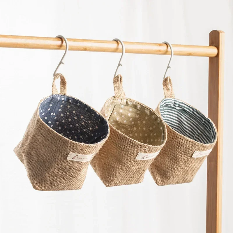 Cotton Linen Storage Bag Desktop Storage Basket Hanging Pocket Organizer Toy Basket For Cosmetic Sundries Storage Box Decor