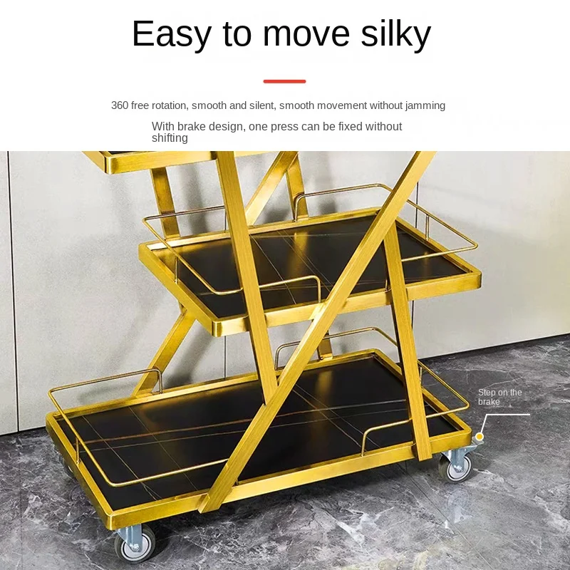 Commercial Restaurant Luxury Large Metal Drink Food Trolley Hotel Mobile Three-Layer Cake Dessert Car Electric