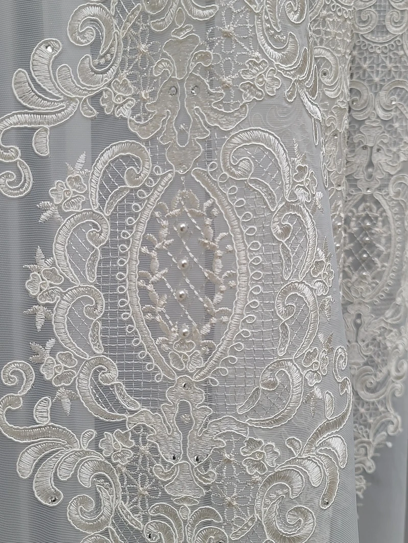 Embroidered Curtain European Light Luxury French Bedroom Luxury Living Room Gauze Curtain Large Flower Curtain