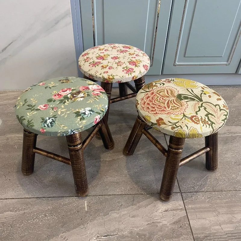 ‌ Puf otomano tapizado de terciopelo premium ‌ - Mesa de centro redonda con patas de madera maciza, reposapiés, asiento adicional de estilo europeo para sala de estar